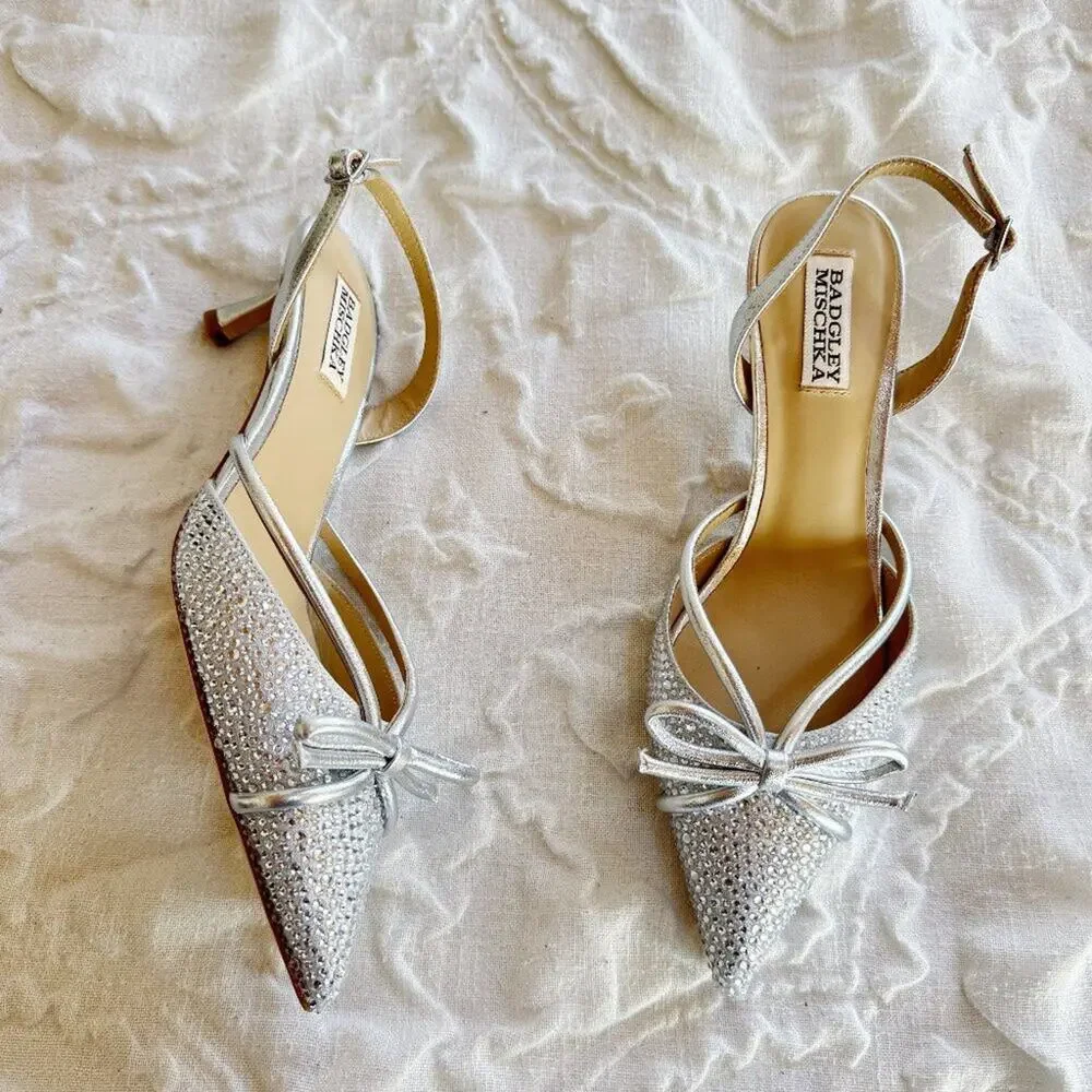 Badgley Mischka Angelina Satin Rhinestone Pumps Size 8